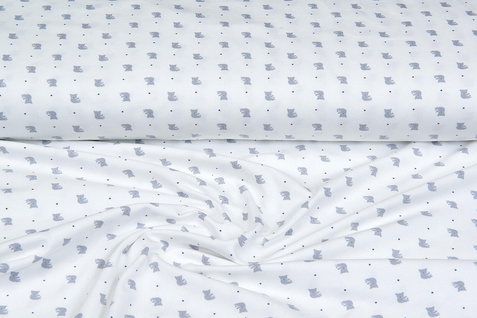 Baumwolljersey bedruckt mini koala ecru - blau