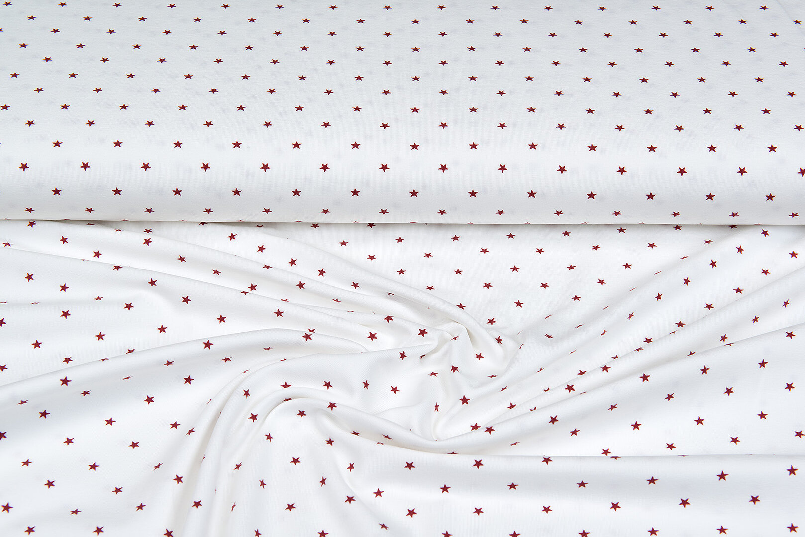 Baumwolljersey bedruckt stars ecru - rot