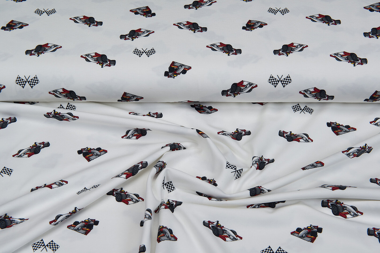 Baumwolljersey bedruckt race cars off-white