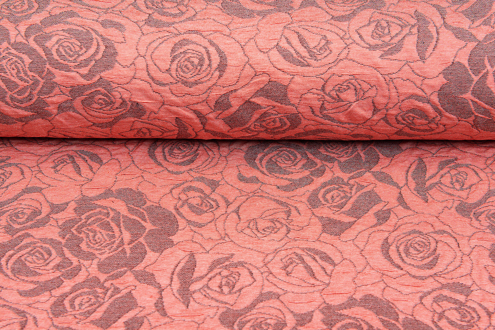Strickstoff Jacquard roses lachsrosa