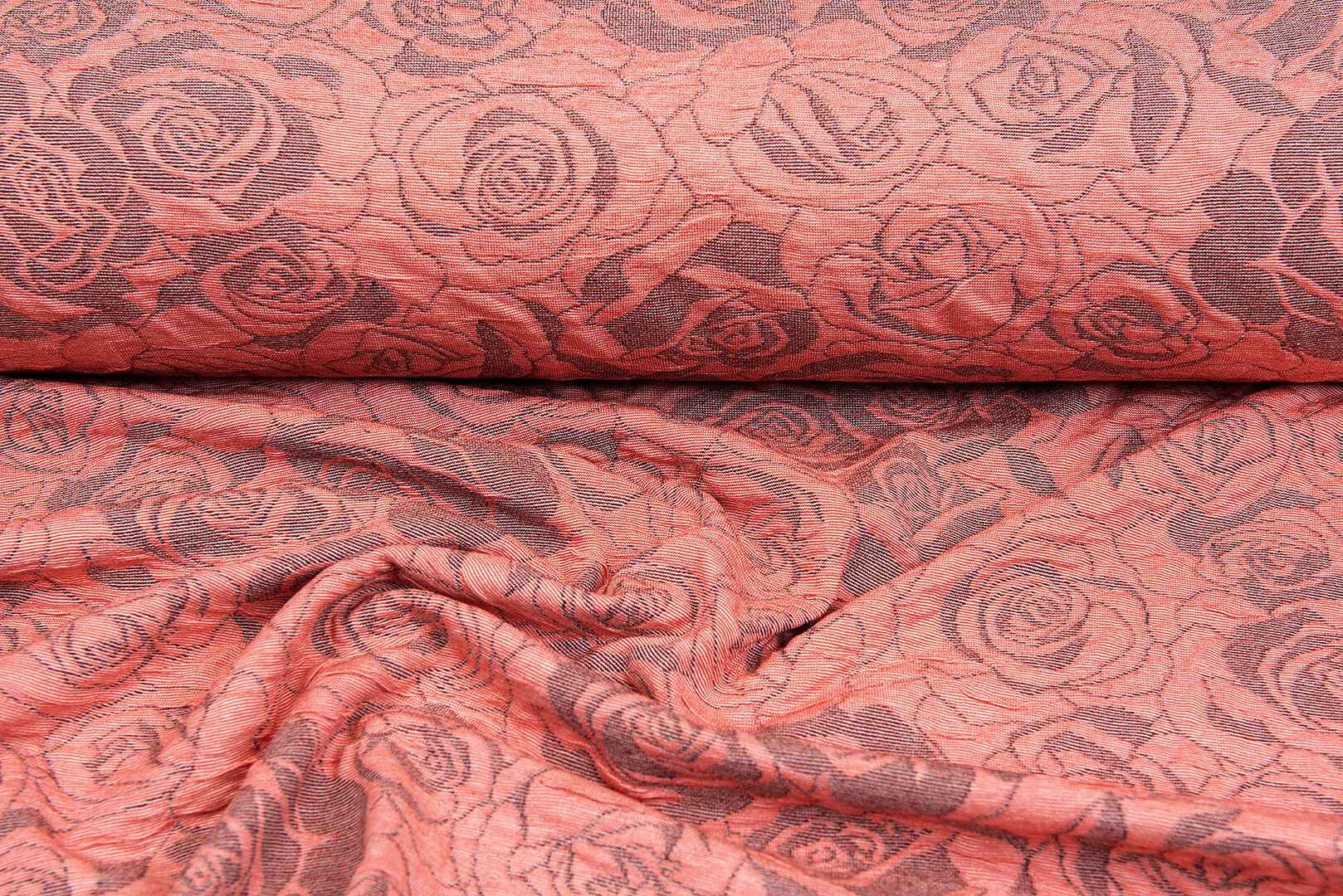 Strickstoff Jacquard roses lachsrosa