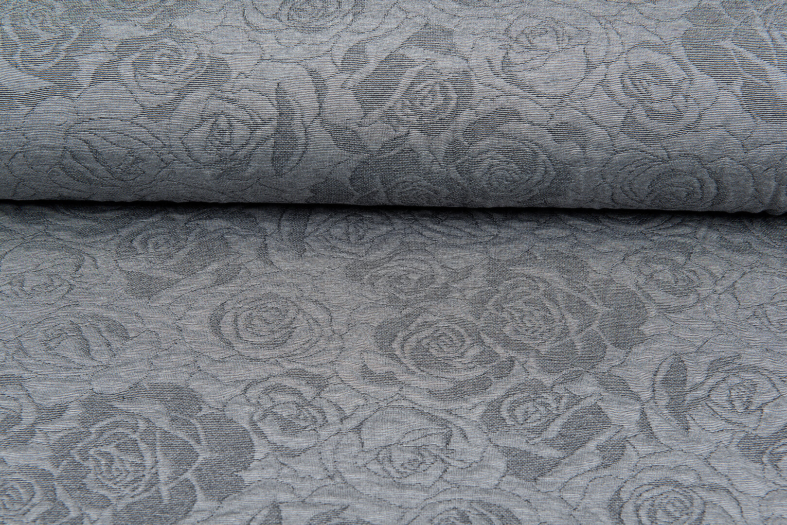 Strickstoff Jacquard roses grau