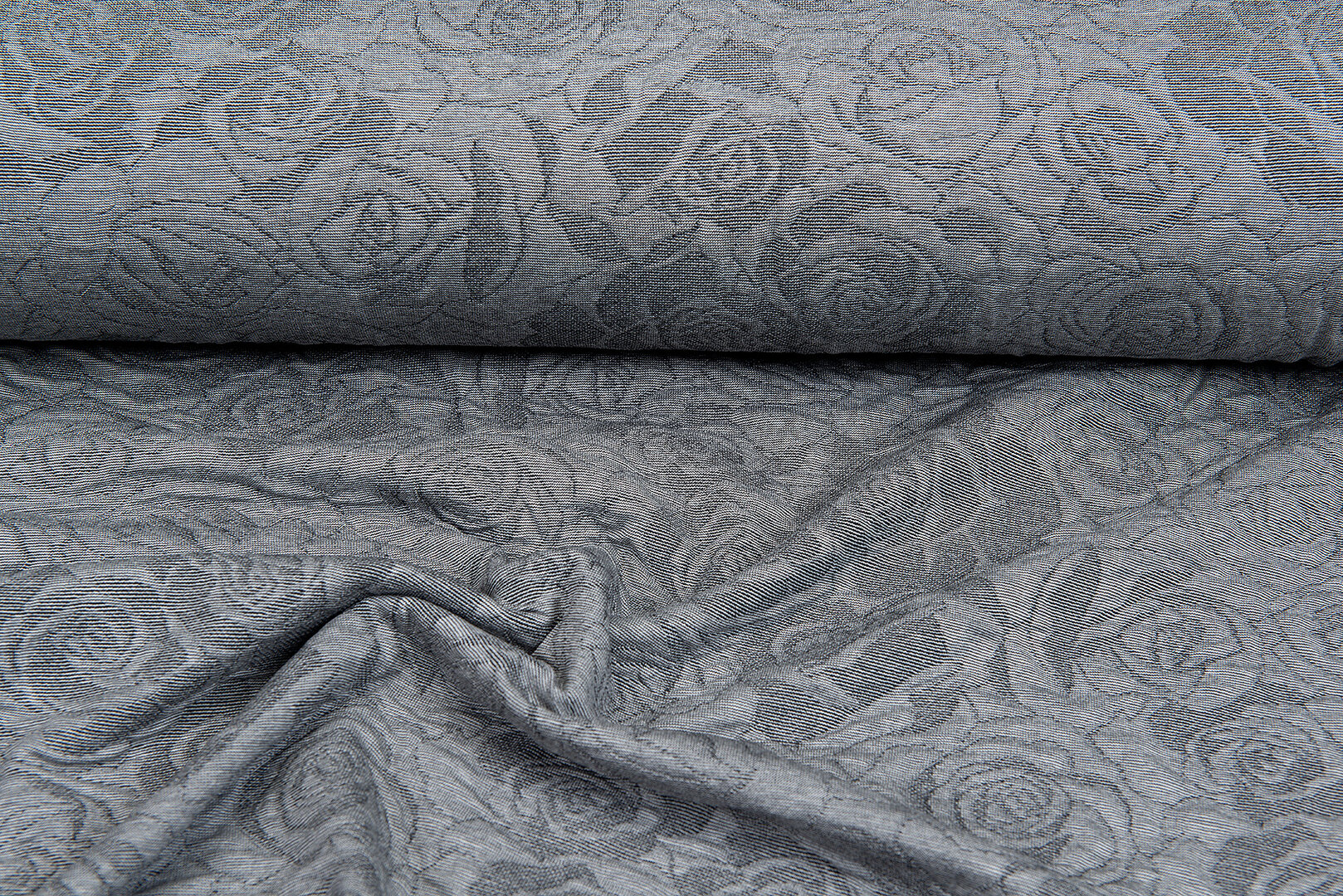 Strickstoff Jacquard roses grau