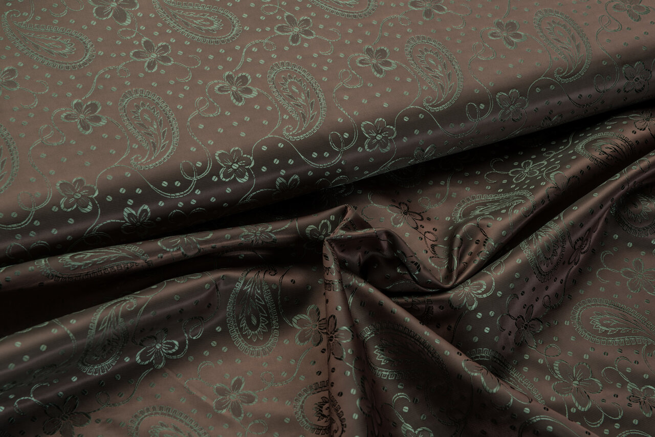 Futterstoff Jacquard Paisley Flower VO41 bronze-gr&uuml;n