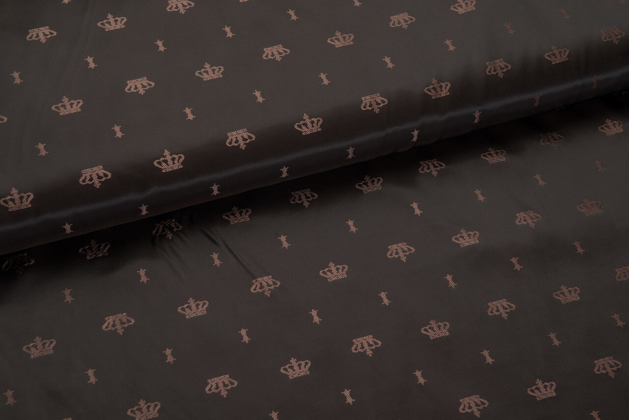 Futterstoff Jacquard Kronen VO11 dunkelbraun