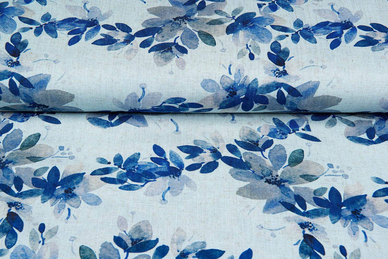 Viskose Leinen Digital bedruckt leaves blau-mint