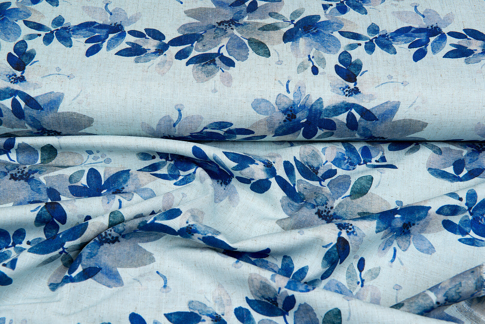 Viskose Leinen Digital bedruckt leaves blau-mint