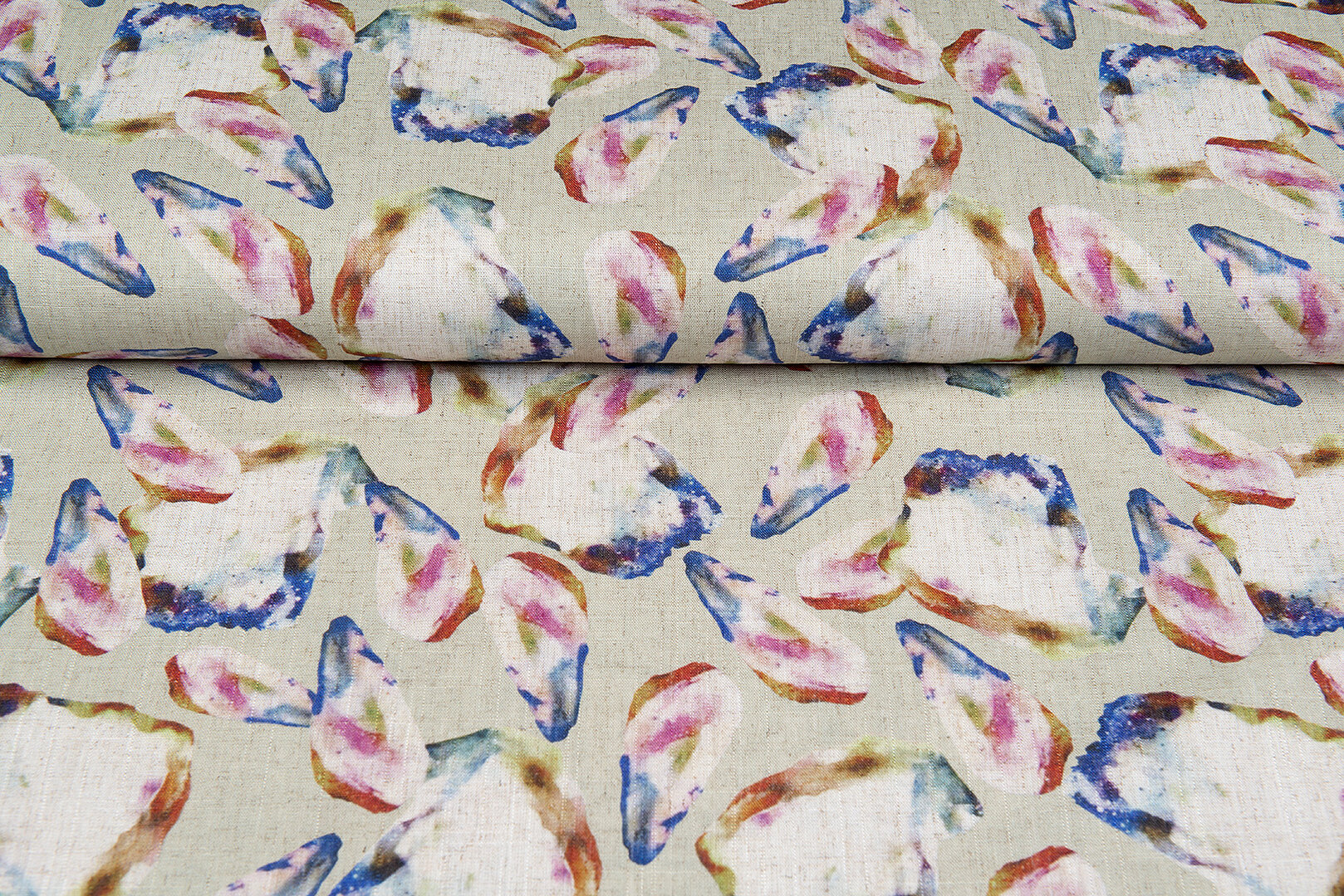 Viskose Leinen Digital bedruckt retro leaves mint