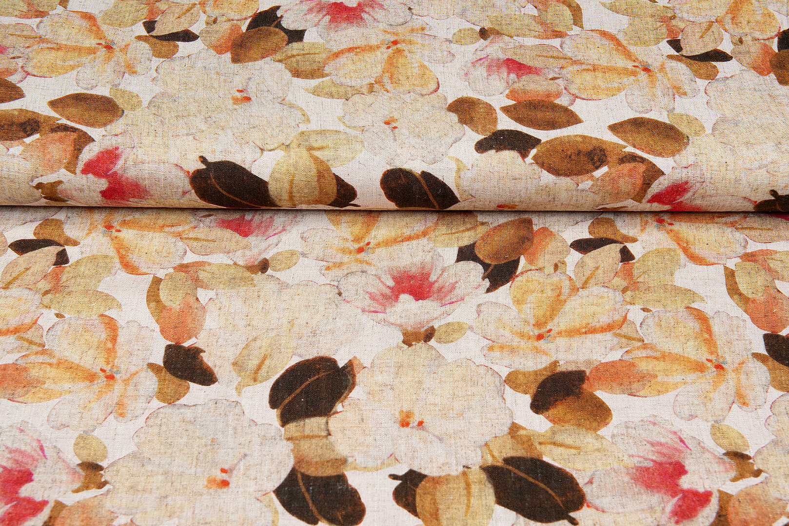 Viskose Leinen Digital bedruckt autumn leaves braun-sand