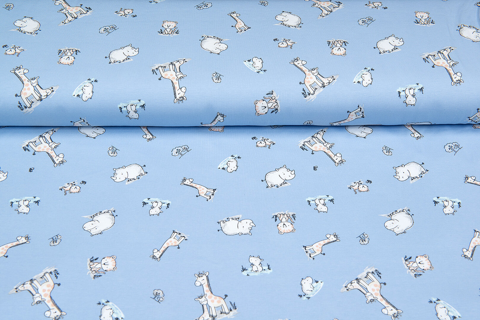 Baumwolljersey bedruckt baby animals blau