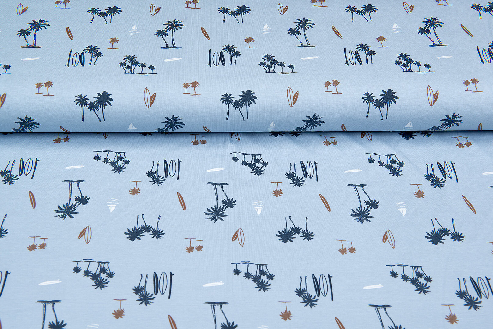 Baumwolljersey bedruckt beach baby blau