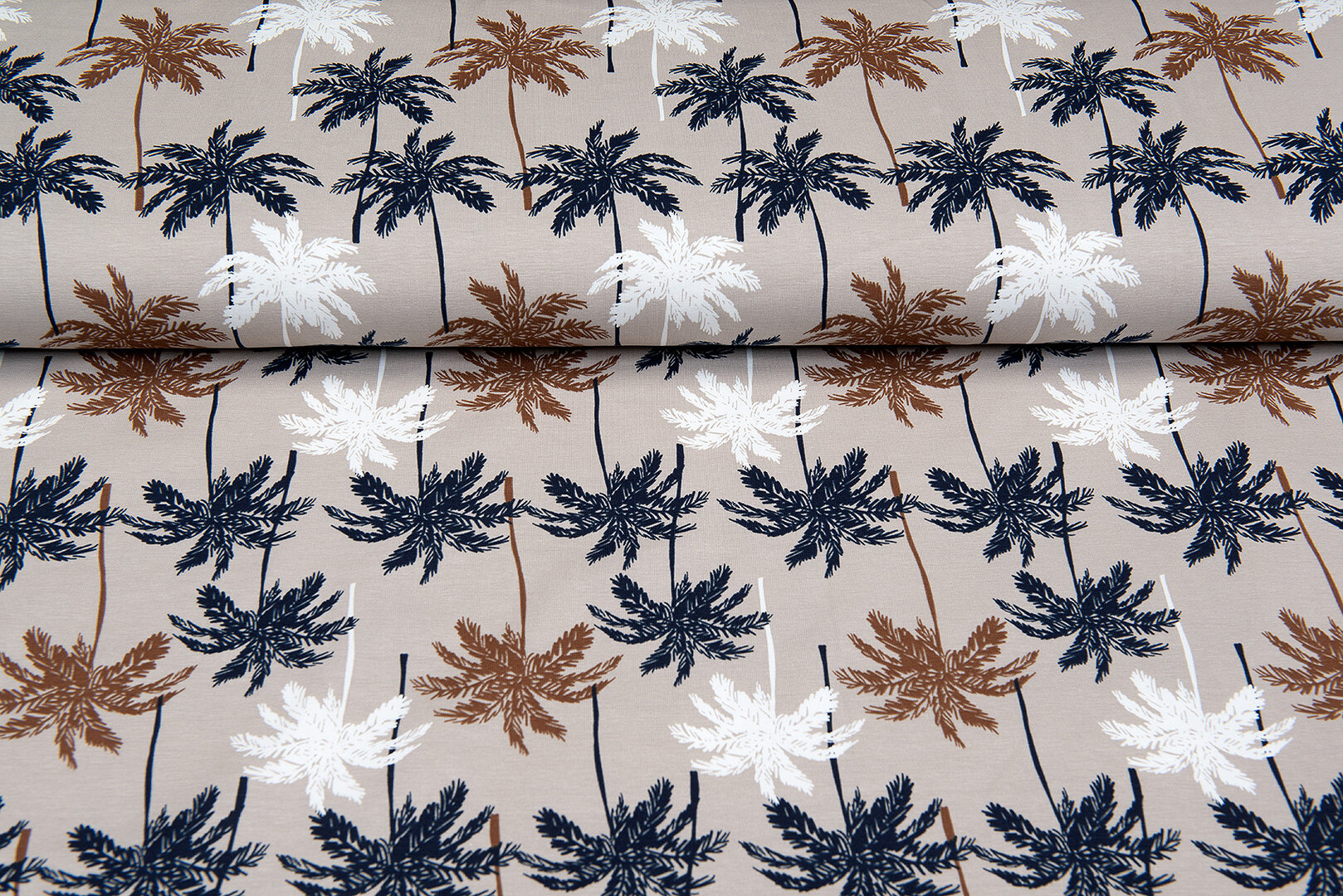 Baumwolljersey bedruckt palm sand-taupe