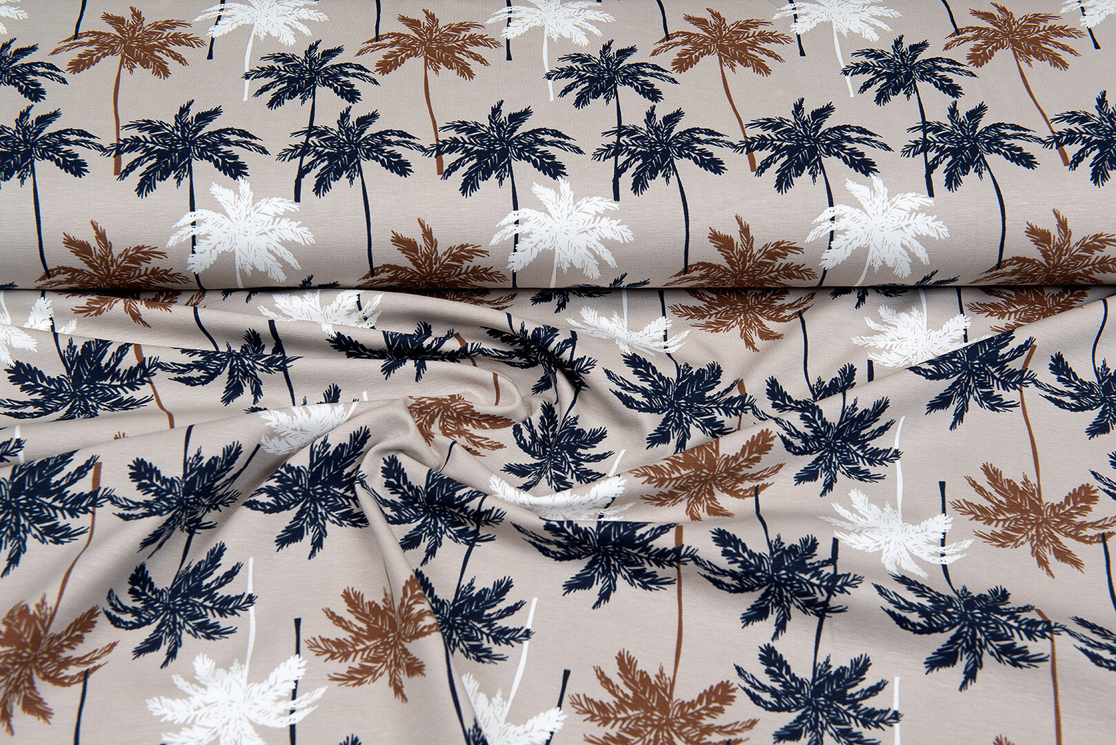 Baumwolljersey bedruckt palm sand-taupe
