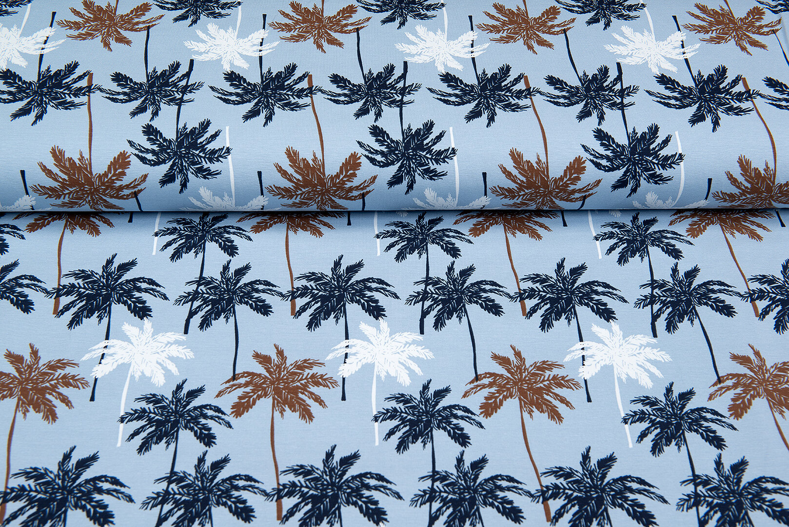 Baumwolljersey bedruckt palm baby blau