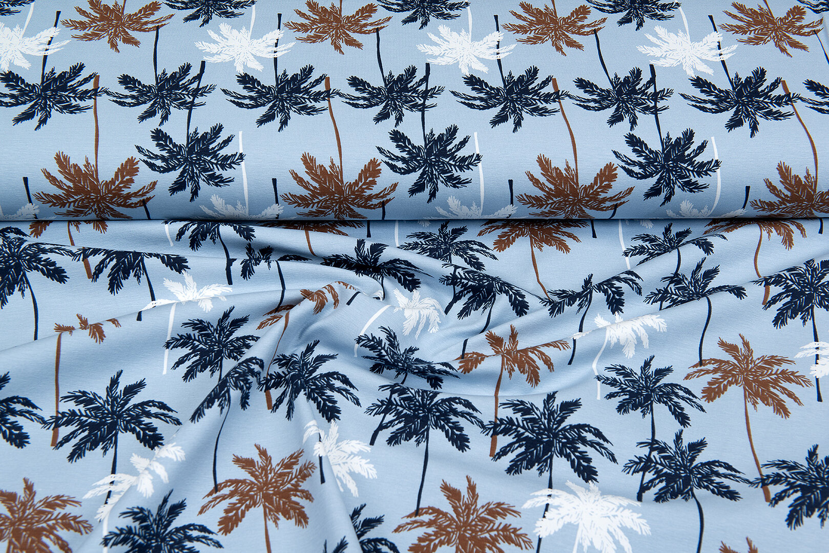 Baumwolljersey bedruckt palm baby blau