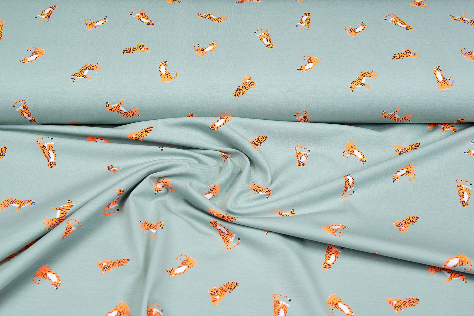 Baumwolljersey bedruckt tigers pastell mint
