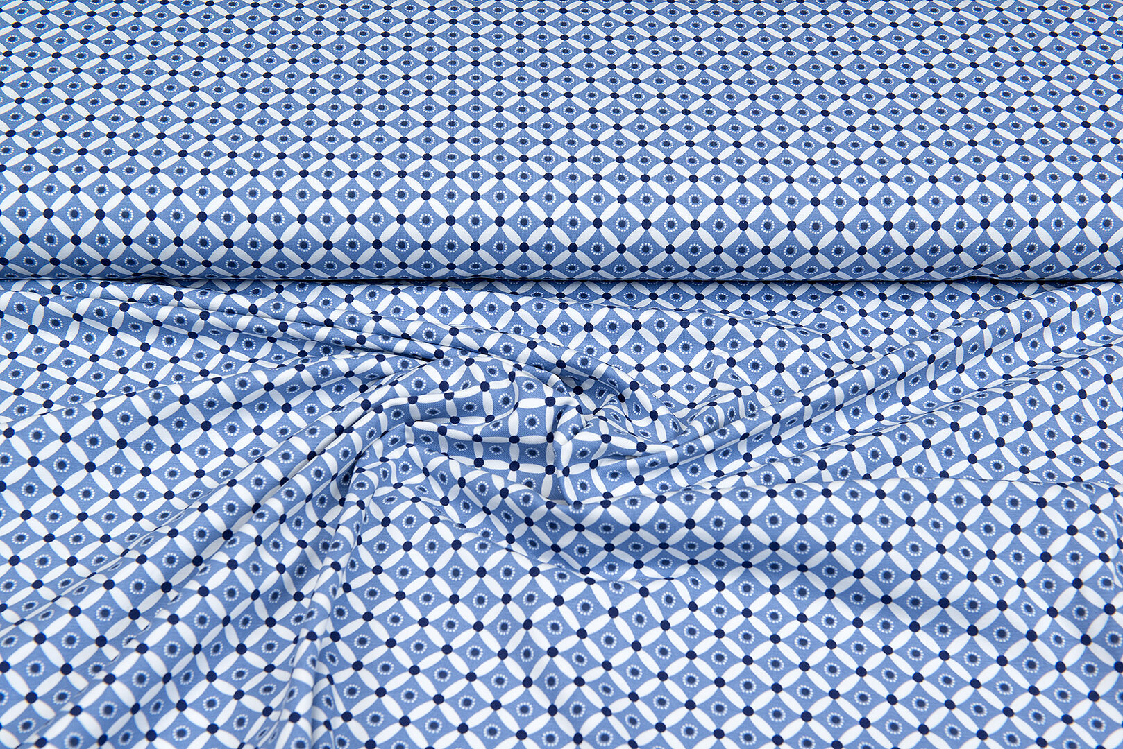 Baumwolljersey bedruckt geo dots denim
