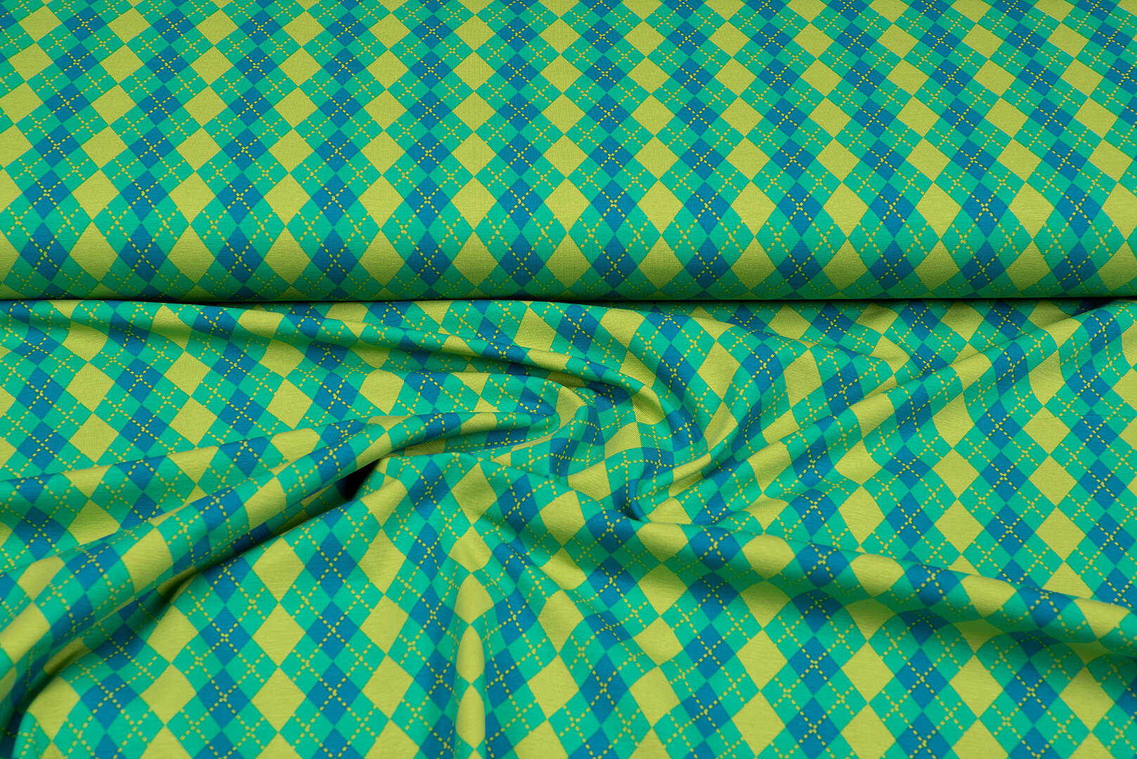 Baumwolljersey bedruckt diamonds grasgr&uuml;n