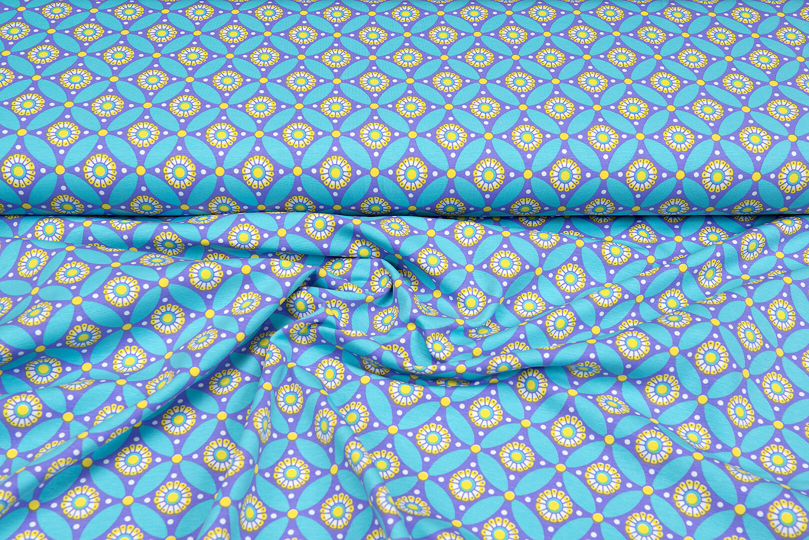 Baumwolljersey bedruckt geo circles mint