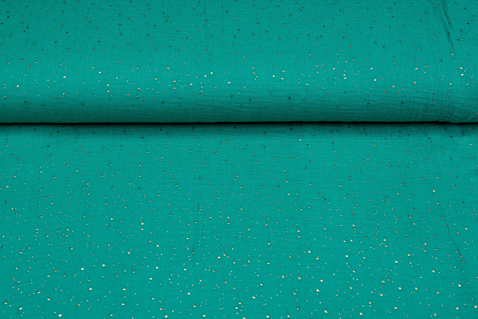 Baumwoll Musselin bedruckt glitzer gold emerald