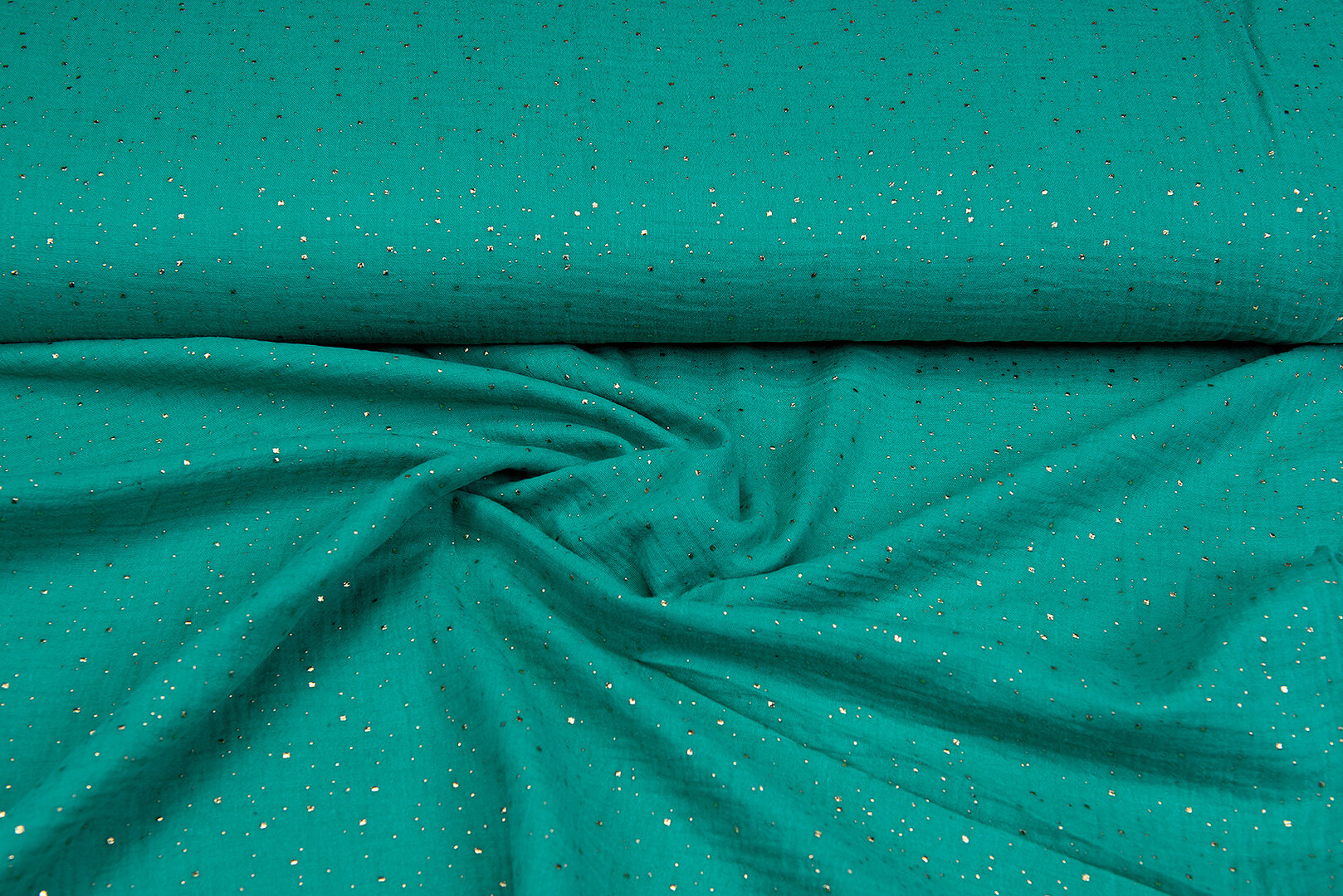 Baumwoll Musselin bedruckt glitzer gold emerald
