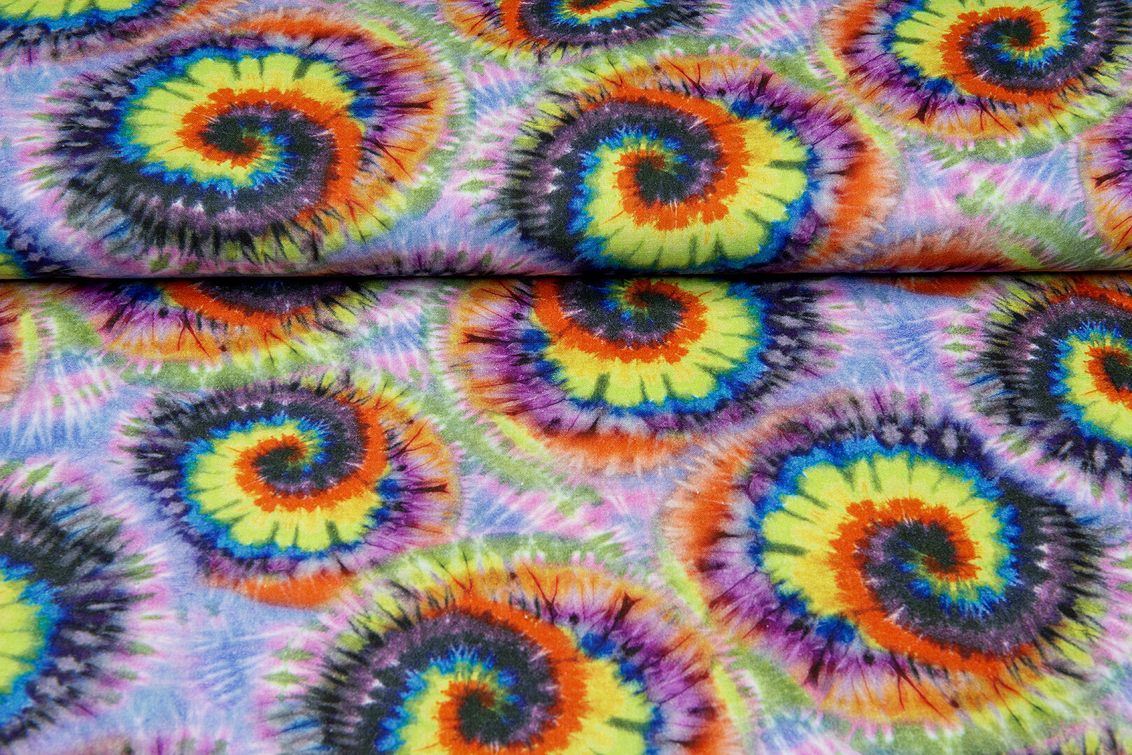 Baumwoll Musselin bedruckt tie dye lime-lila