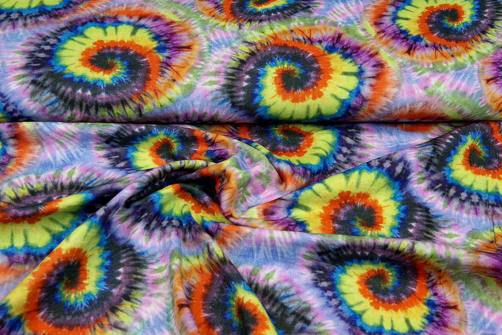 Baumwoll Musselin bedruckt tie dye lime-lila