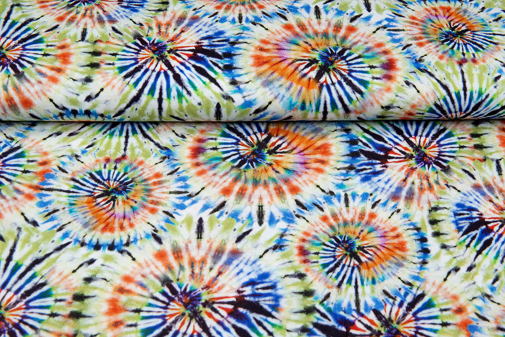 Baumwoll Musselin bedruckt tie dye gr&uuml;n-orange