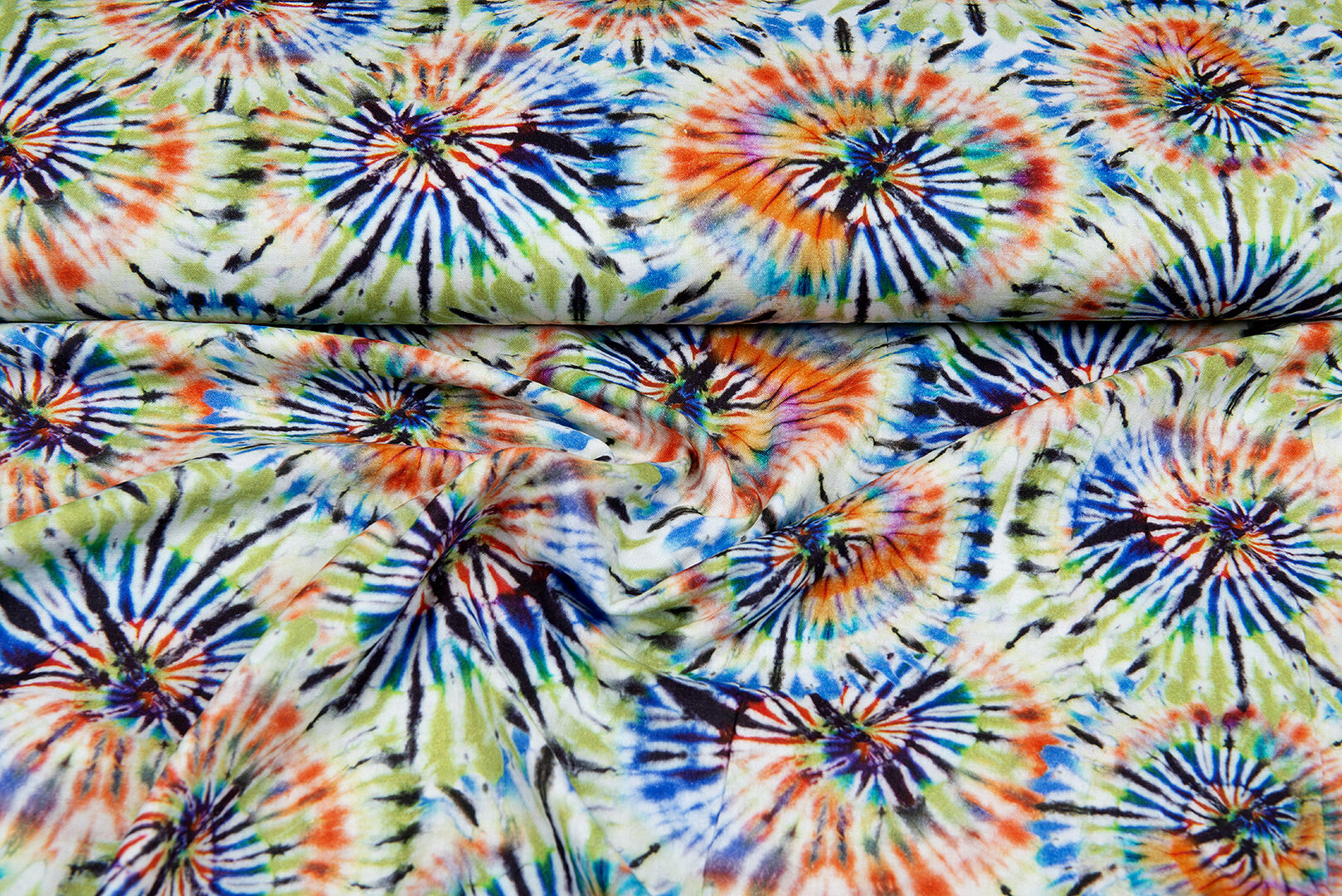 Baumwoll Musselin bedruckt tie dye gr&uuml;n-orange