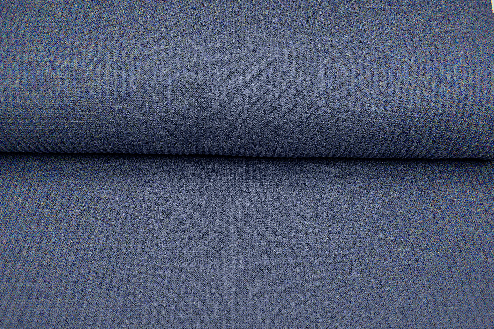 grob gestricktes Waffelpiqu&eacute; blau-grau