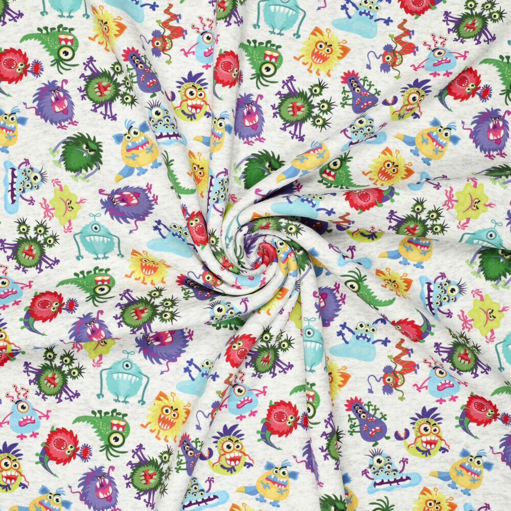 Alpenfleece bedruckt funny monsters hellgrau