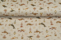 Baumwoll Musselin bedruckt glatt funny birds dunkelsand