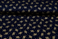 Baumwoll Popeline Bedruckt Weihnachten golden twigs dunkelblau