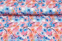 Baumwolljersey bedruckt digital flowers rosa-blau