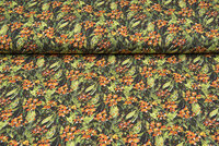 Baumwolljersey bedruckt digital flowers grün-orange