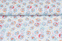 Lizenz Baumwoll Popeline Bedruckt Doraemon weiss-mint
