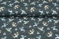 French Terry bedruckt flying dragon armeegrün