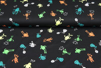 Baumwolljersey bedruckt neon monsters schwarz