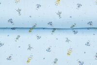 Baumwoll Musselin bedruckt robots hellblau