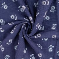 Baumwoll Musselin bedruckt little lions dunkelblau