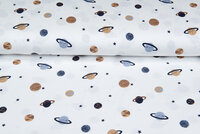 Baumwolljersey bedruckt mini astro world ecru - dunkelblau