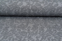 Strickstoff Jacquard retro leaves grau-hellgrau