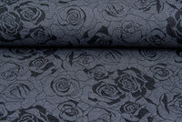 Strickstoff Jacquard roses grau-dunkelblau