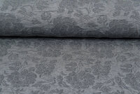 Strickstoff Jacquard flower leaves grau