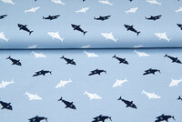 Baumwolljersey bedruckt sharks blau