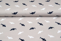 Baumwolljersey bedruckt sharks sand-taupe