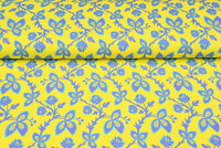 Baumwolljersey bedruckt flowers gelb-lila