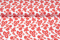 Baumwolljersey bedruckt flowers koralrot