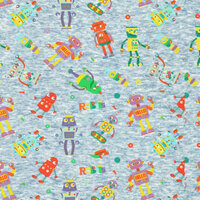 Alpenfleece bedruckt funny robots jeansblauw