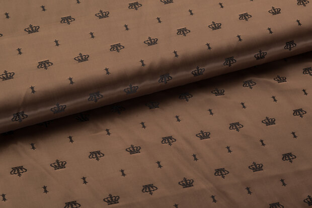 Futterstoff Jacquard Kronen VO10 gold-braun